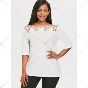 Lace Applique Off The Shoulder Blouse - White Fansmadedirect