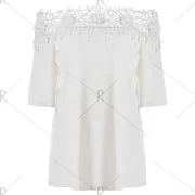 Lace Applique Off The Shoulder Blouse - White Fansmadedirect