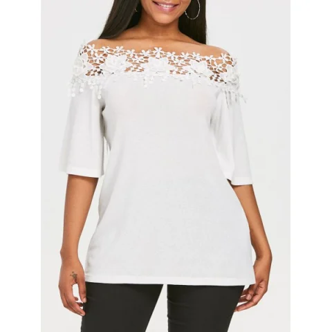 Lace Applique Off The Shoulder Blouse - White Fansmadedirect