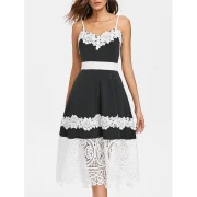 Lace Applique Spaghetti Strap Dress - Black Fansmadedirect