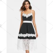 Lace Applique Spaghetti Strap Dress - Black Fansmadedirect