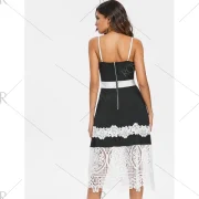 Lace Applique Spaghetti Strap Dress - Black Fansmadedirect