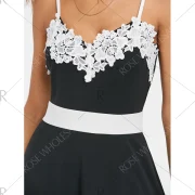 Lace Applique Spaghetti Strap Dress - Black Fansmadedirect
