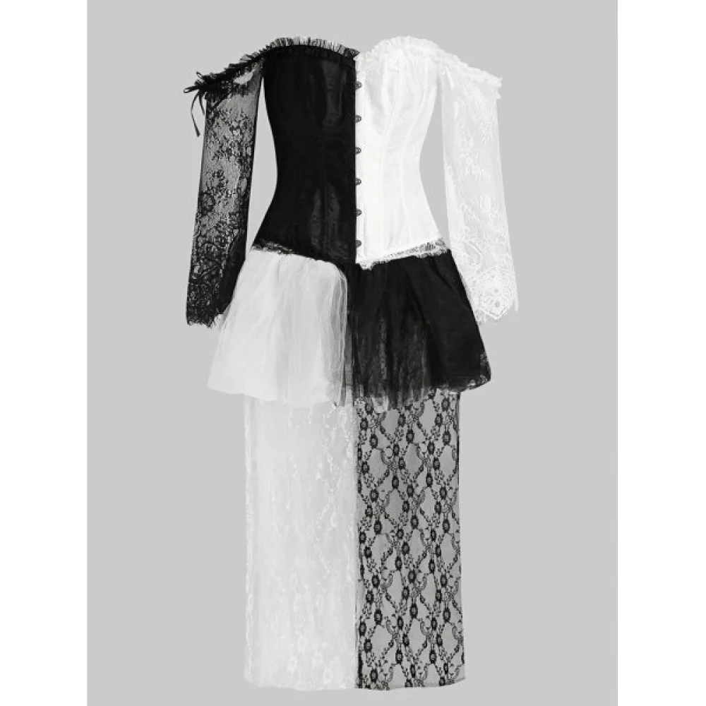 Lace Corset and Long Asymmetrical kirt - Black Fansmadedirect