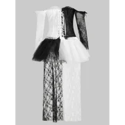 Lace Corset and Long Asymmetrical kirt - Black Fansmadedirect