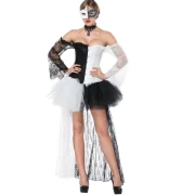 Lace Corset and Long Asymmetrical kirt - Black Fansmadedirect