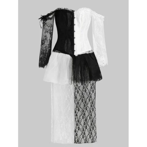 Lace Corset and Long Asymmetrical kirt - Black Fansmadedirect
