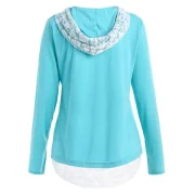 Lace Hem Drawstring Hoodie - Macaw Blue Green Fansmadedirect