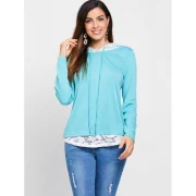 Lace Hem Drawstring Hoodie - Macaw Blue Green Fansmadedirect