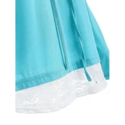 Lace Hem Drawstring Hoodie - Macaw Blue Green Fansmadedirect