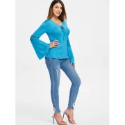 Lace Insert Bell Sleeves T-shirt - Glacial Blue Ice Fansmadedirect