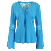 Lace Insert Bell Sleeves T-shirt - Glacial Blue Ice Fansmadedirect