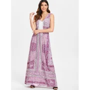Lace Insert Bohemian Print axi Dress - Fansmadedirect