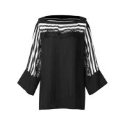Lace Insert Cold Shoulder Striped Blouse - Black Fansmadedirect