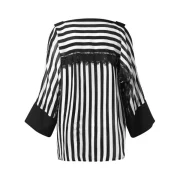Lace Insert Cold Shoulder Striped Blouse - Black Fansmadedirect