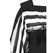 Lace Insert Cold Shoulder Striped Blouse - Black Fansmadedirect