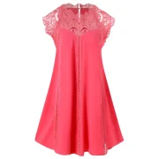 Lace Insert Swing ini Dress - Watermelon Pink Fansmadedirect
