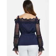 Lace leeve Elastic Waist Blouse - Midnight Blue Fansmadedirect