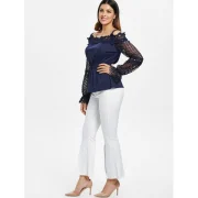 Lace leeve Elastic Waist Blouse - Midnight Blue Fansmadedirect