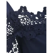 Lace leeve Elastic Waist Blouse - Midnight Blue Fansmadedirect