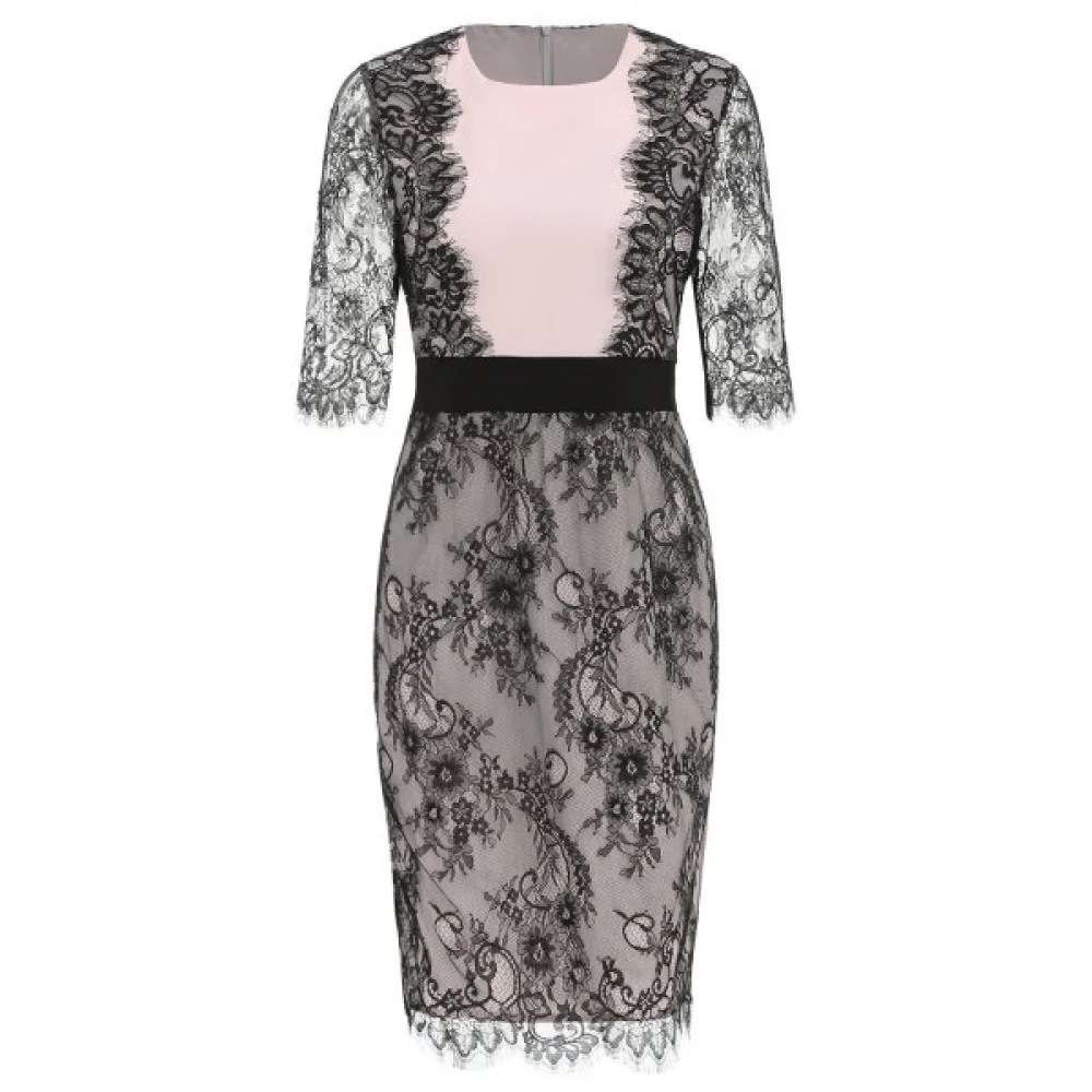Lace Overlay Knee Length Dress - Pig Pink Fansmadedirect