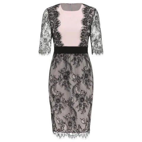 Lace Overlay Knee Length Dress - Pig Pink Fansmadedirect