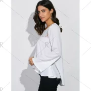 Lace Panel Bell Sleeve Blouse - White Fansmadedirect
