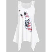 Lace Panel Butterfly Print Asymmetrical Tank Top - White Fansmadedirect