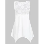 Lace Panel Butterfly Print Asymmetrical Tank Top - White Fansmadedirect