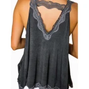 Lace Panel Cutout Casual Tank Top - Cloudy Gray Fansmadedirect
