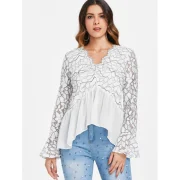 Lace Panel Flare leeve Top - White Fansmadedirect