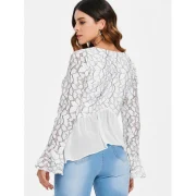 Lace Panel Flare leeve Top - White Fansmadedirect