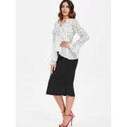 Lace Panel Flare leeve Top - White Fansmadedirect