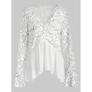 Lace Panel Flare leeve Top - White Fansmadedirect