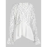 Lace Panel Flare leeve Top - White Fansmadedirect