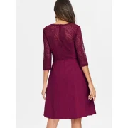 Lace Panel Flared Dress - Red Wine Fansmadedirect