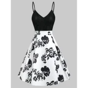 Lace Panel Flower Print ini Cami Dress - White Fansmadedirect