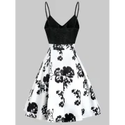 Lace Panel Flower Print ini Cami Dress - White Fansmadedirect