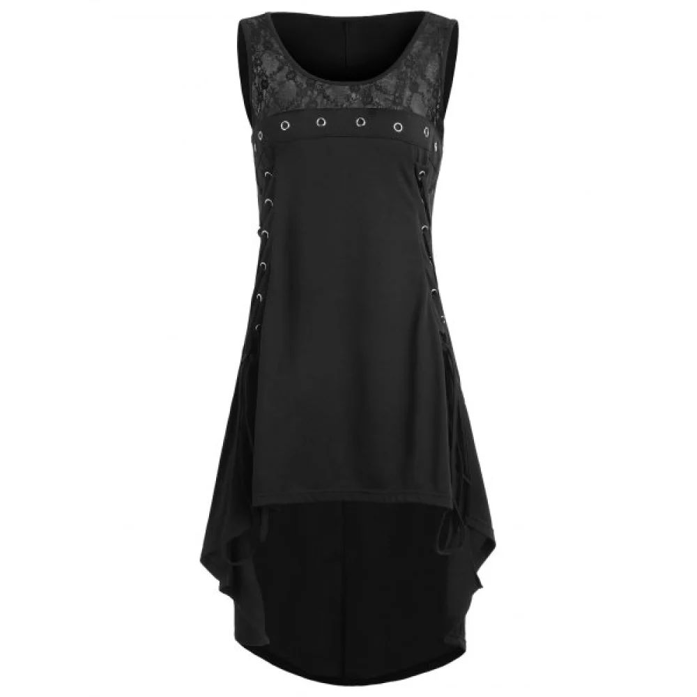 Lace Panel ide Lace Up High Low Dress - Black Fansmadedirect