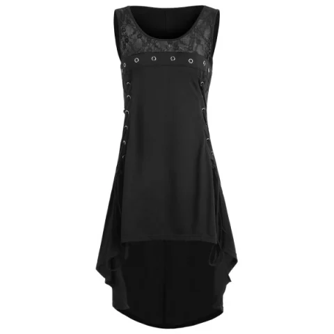 Lace Panel ide Lace Up High Low Dress - Black Fansmadedirect