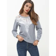 Lace Panel Long Sleeve Sweatshirt - Light Gray Fansmadedirect