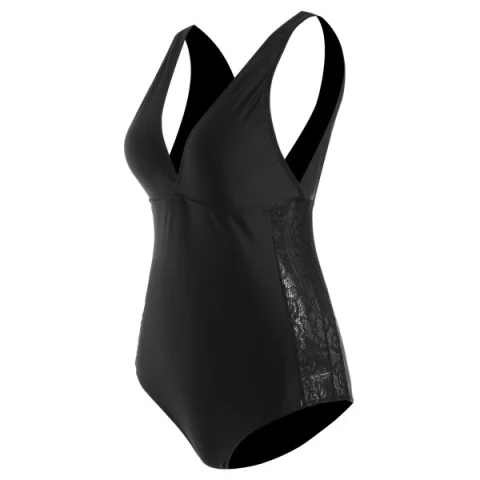 Lace Panel Plunge wimsuit - Black Fansmadedirect