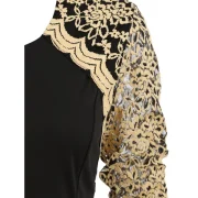 Lace Panel Round Collar A Line Dress - Black Fansmadedirect