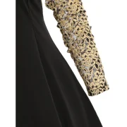 Lace Panel Round Collar A Line Dress - Black Fansmadedirect