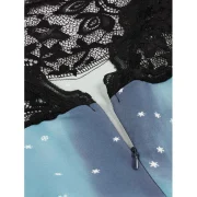 Lace Panel Snowman Print A Line Dress - Blue Fansmadedirect