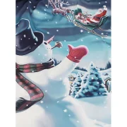 Lace Panel Snowman Print A Line Dress - Blue Fansmadedirect