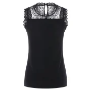 Lace Panel Stripe Tank Top - Black Fansmadedirect