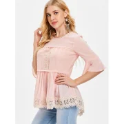 Lace Peplum Swing Blouse - Pink Bubblegum Fansmadedirect