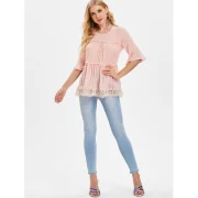 Lace Peplum Swing Blouse - Pink Bubblegum Fansmadedirect