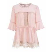 Lace Peplum Swing Blouse - Pink Bubblegum Fansmadedirect